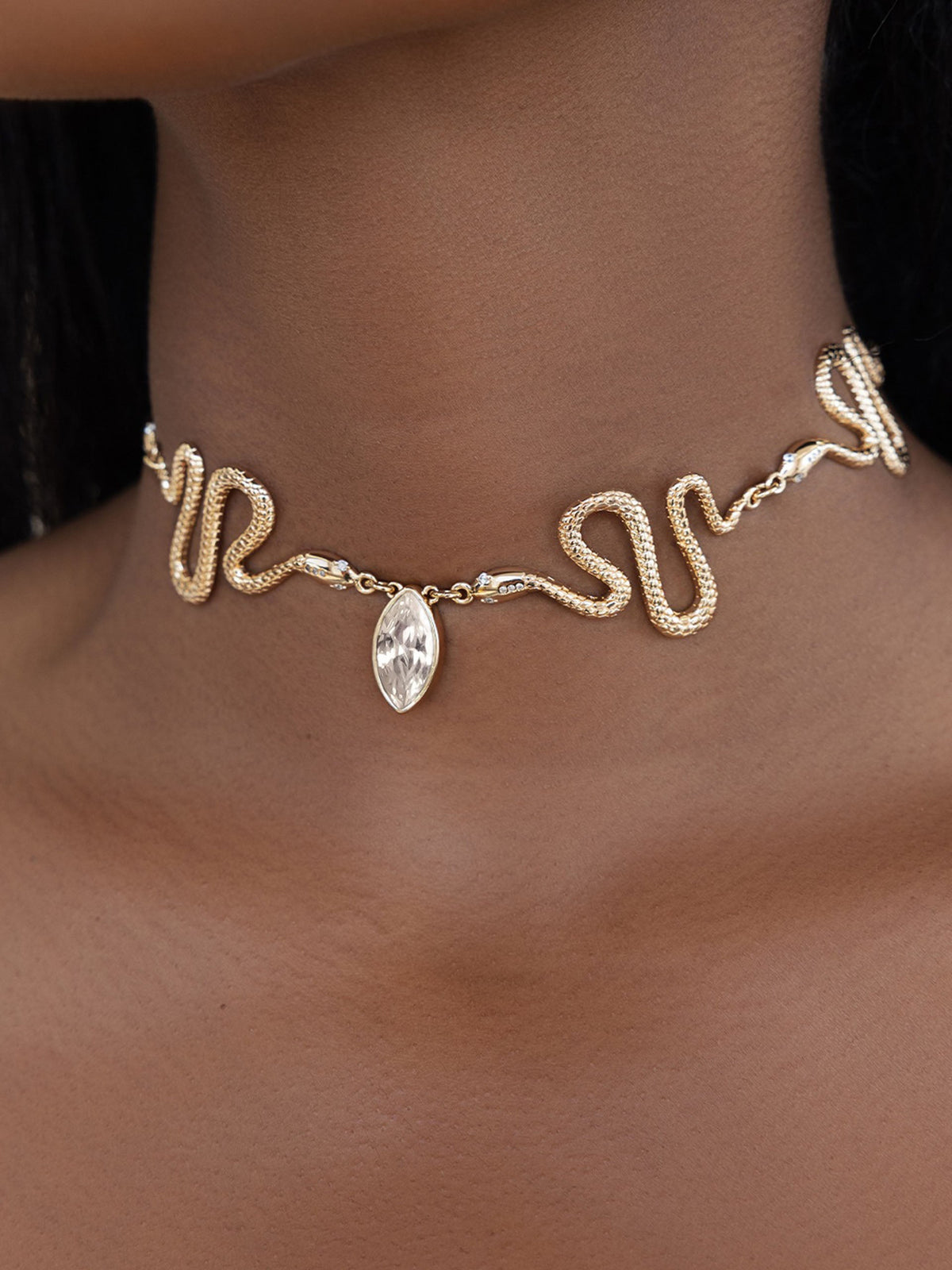Serpentina Snake Choker - Clear Crystal with 18k Gold Plating | Ettika