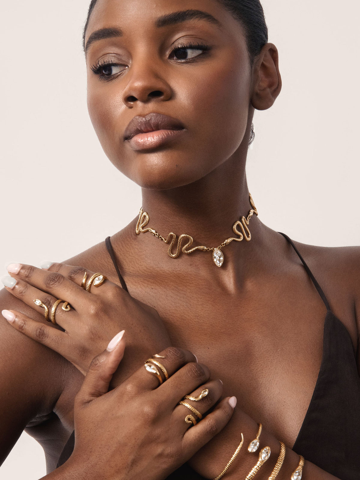 Serpentina Snake Choker - Clear Crystal with 18k Gold Plating | Ettika