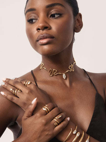 Serpentina Snake Choker - Clear Crystal with 18k Gold Plating | Ettika