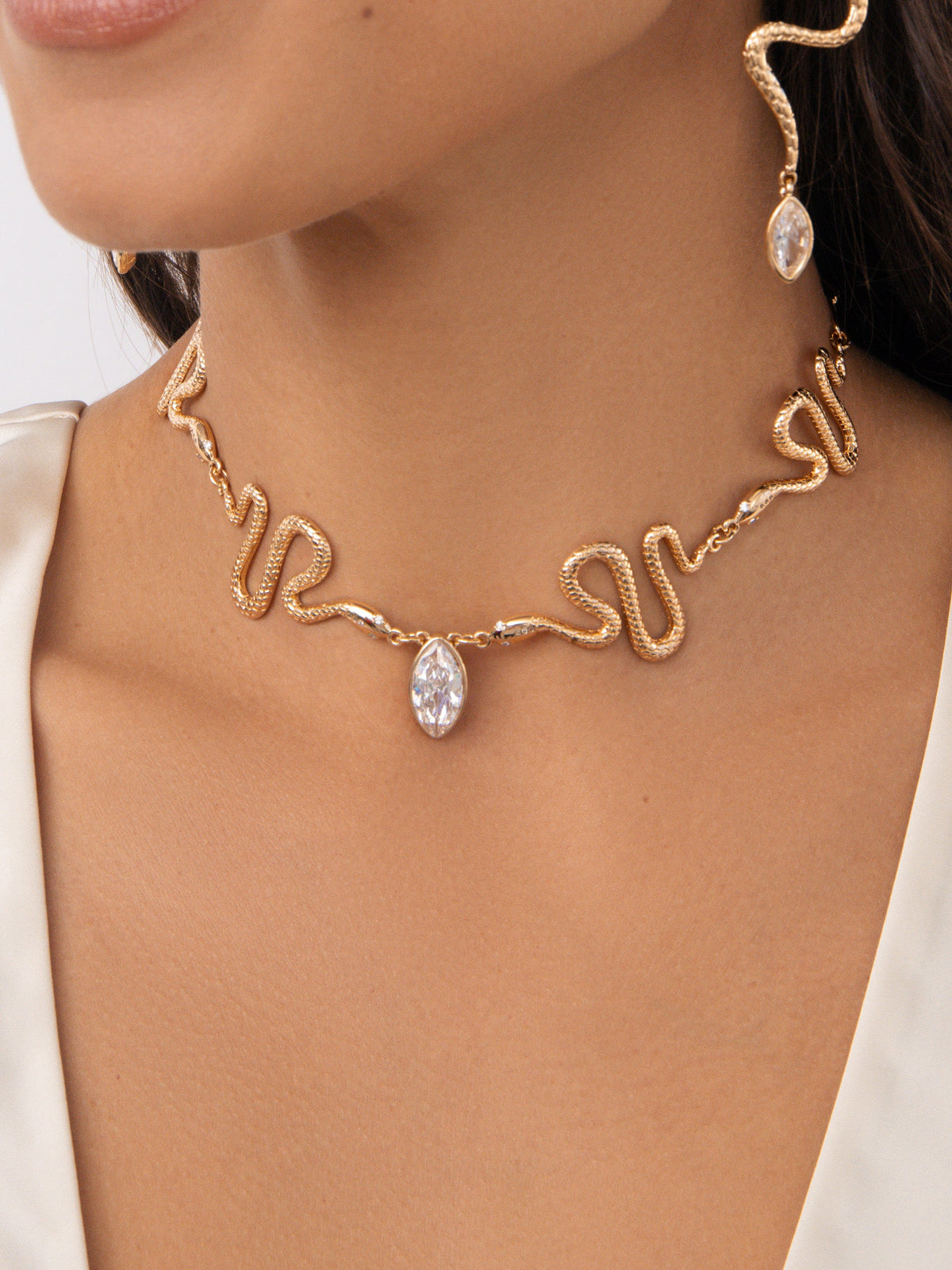 Serpentina Snake Choker - Clear Crystal with 18k Gold Plating | Ettika
