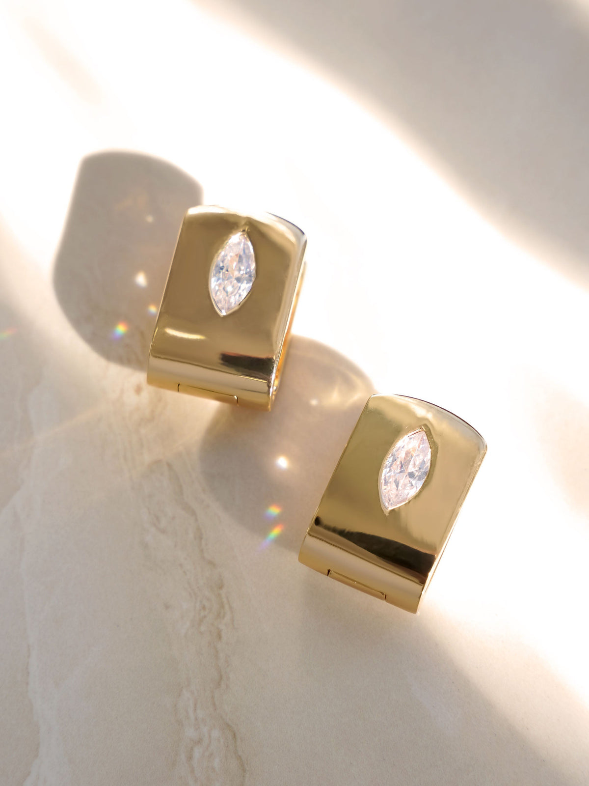 Marquise Crystal Huggies - Clear Crystal with 18k Gold Plating | Ettika