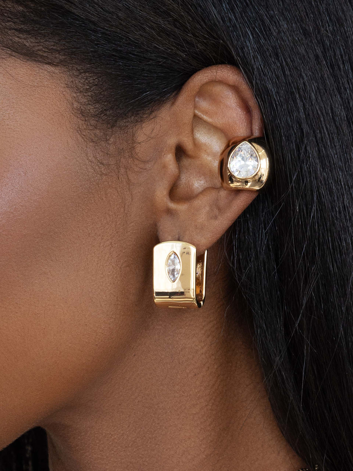 Marquise Crystal Huggies - Clear Crystal with 18k Gold Plating | Ettika