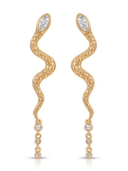 Serpentina Snake Earrings - Clear Crystal with 18k Gold Plating | Ettika