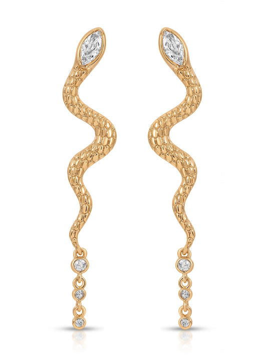 Serpentina Snake Earrings - Clear Crystal with 18k Gold Plating | Ettika