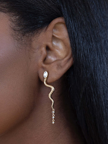 Serpentina Snake Earrings - Clear Crystal with 18k Gold Plating | Ettika