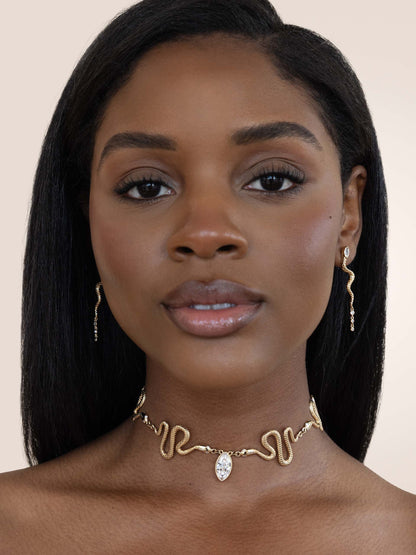 Serpentina Snake Earrings - Clear Crystal with 18k Gold Plating | Ettika
