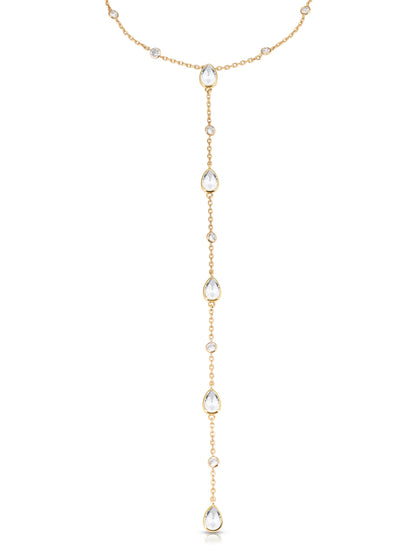 Marquise Crystal Lariat - Clear Crystal with 18k Gold Plating | Ettika