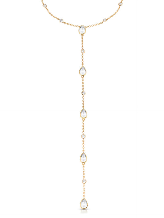 Marquise Crystal Lariat - Clear Crystal with 18k Gold Plating | Ettika