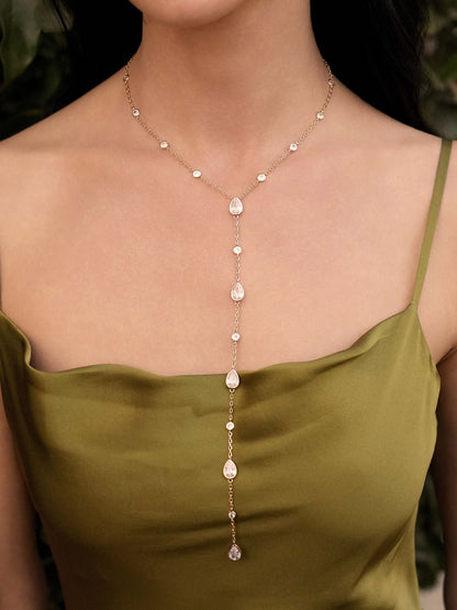 Marquise Crystal Lariat - Clear Crystal with 18k Gold Plating | Ettika