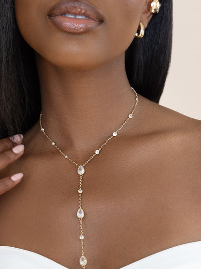 Marquise Crystal Lariat - Clear Crystal with 18k Gold Plating | Ettika