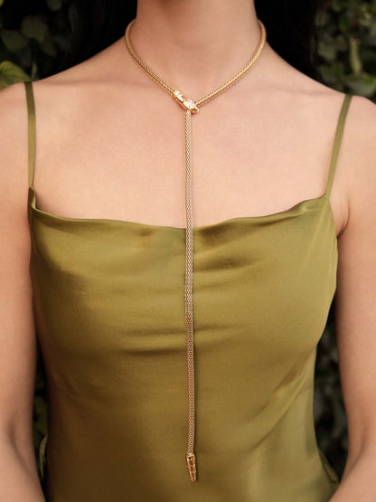 Serpentina Snake Lariat - Clear Crystal with 18k Gold Plating | Ettika