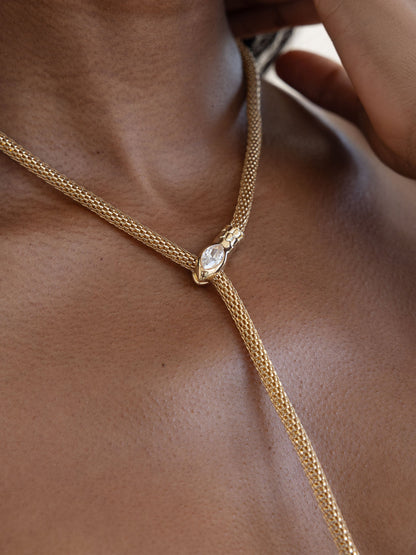 Serpentina Snake Lariat - Clear Crystal with 18k Gold Plating | Ettika