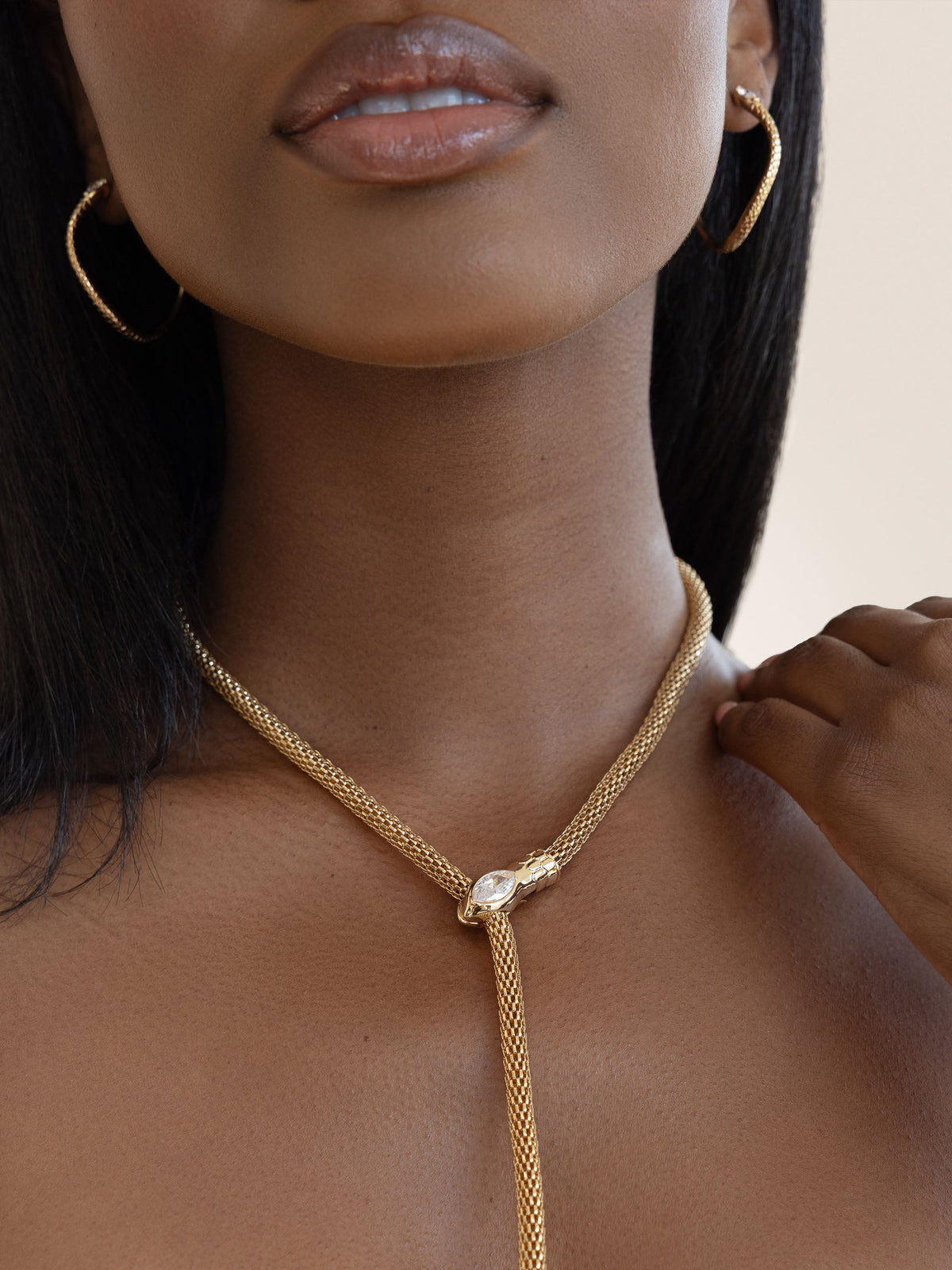 Serpentina Snake Lariat - Clear Crystal with 18k Gold Plating | Ettika