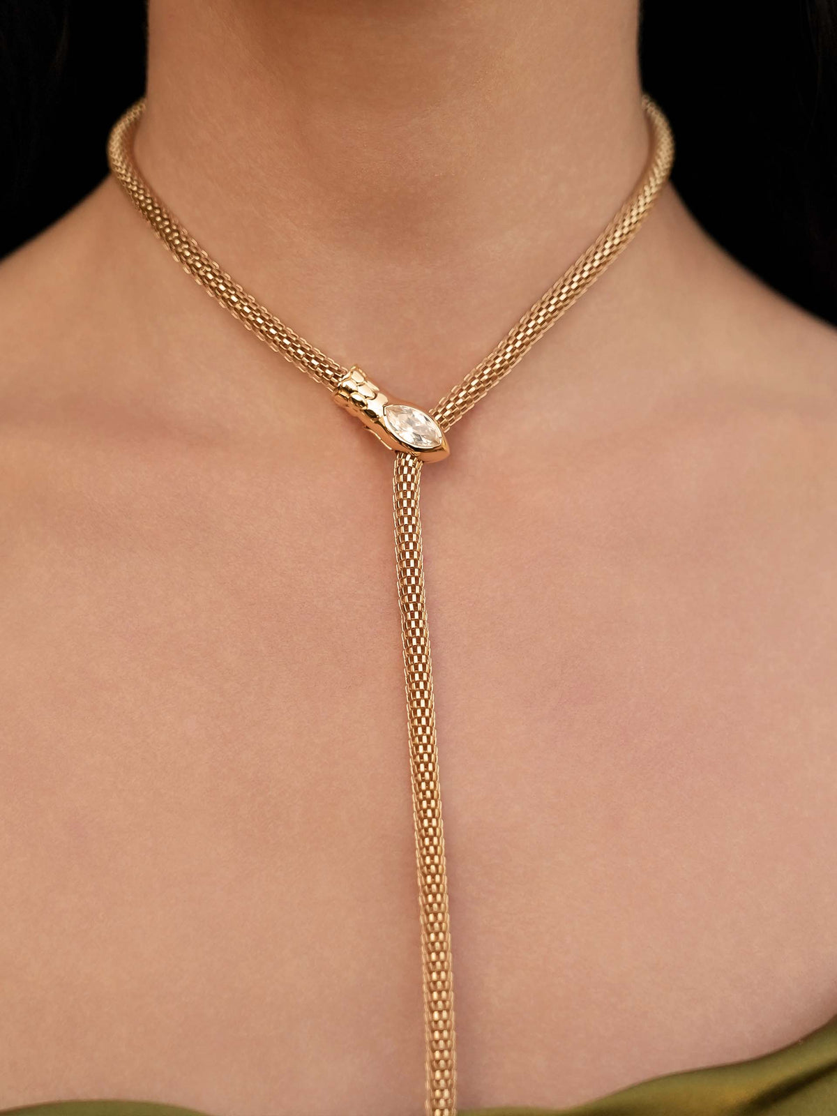 Serpentina Snake Lariat - Clear Crystal with 18k Gold Plating | Ettika