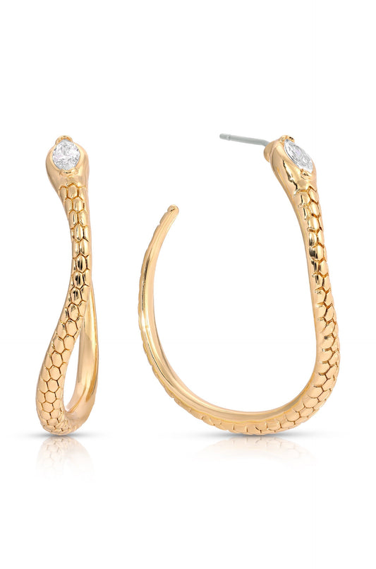 Serpentina Snake Hoops - Clear Crystal with 18k Gold Plating | Ettika