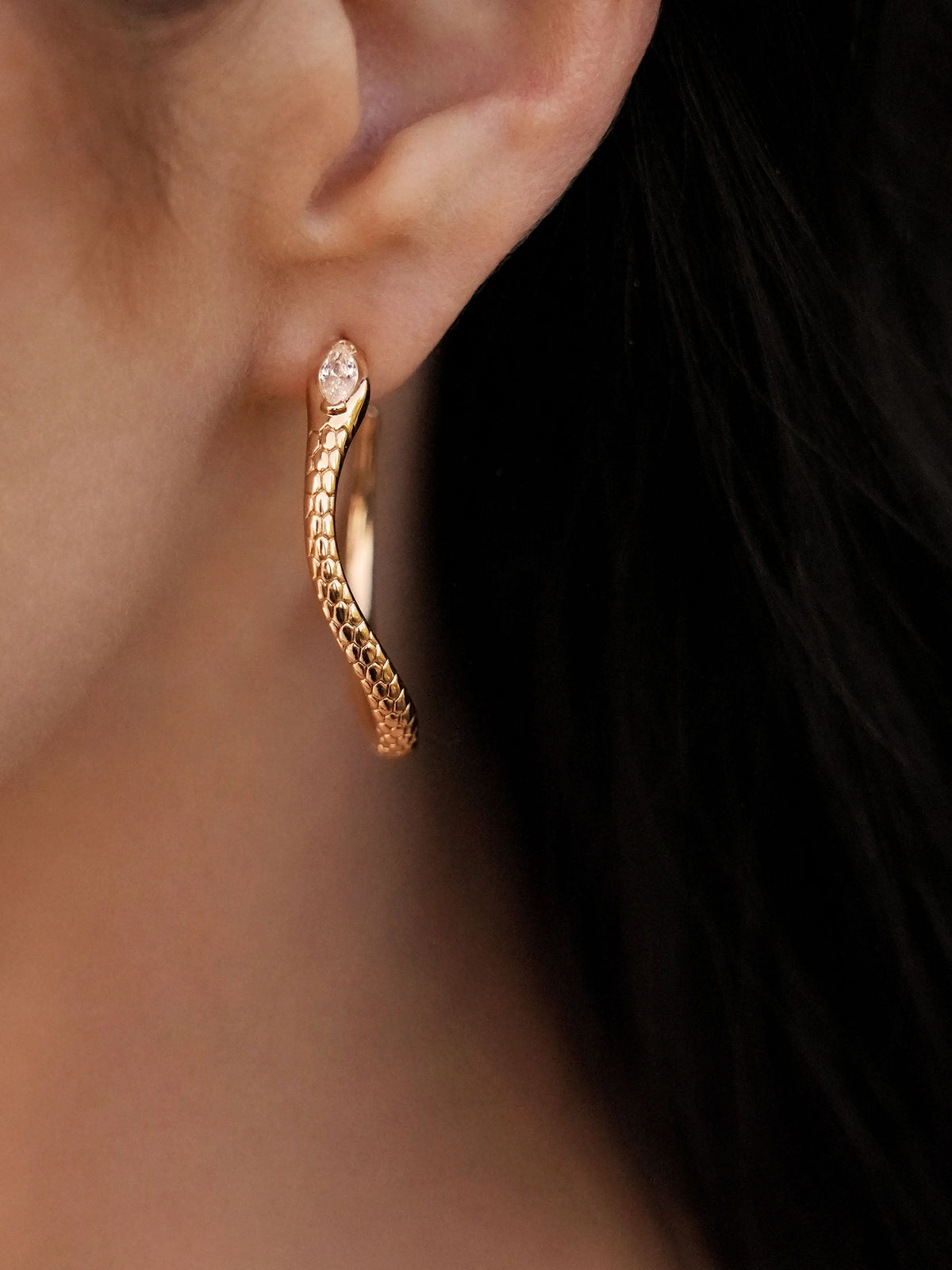 Serpentina Snake Hoops - Clear Crystal with 18k Gold Plating | Ettika