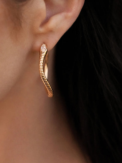 Serpentina Snake Hoops - Clear Crystal with 18k Gold Plating | Ettika