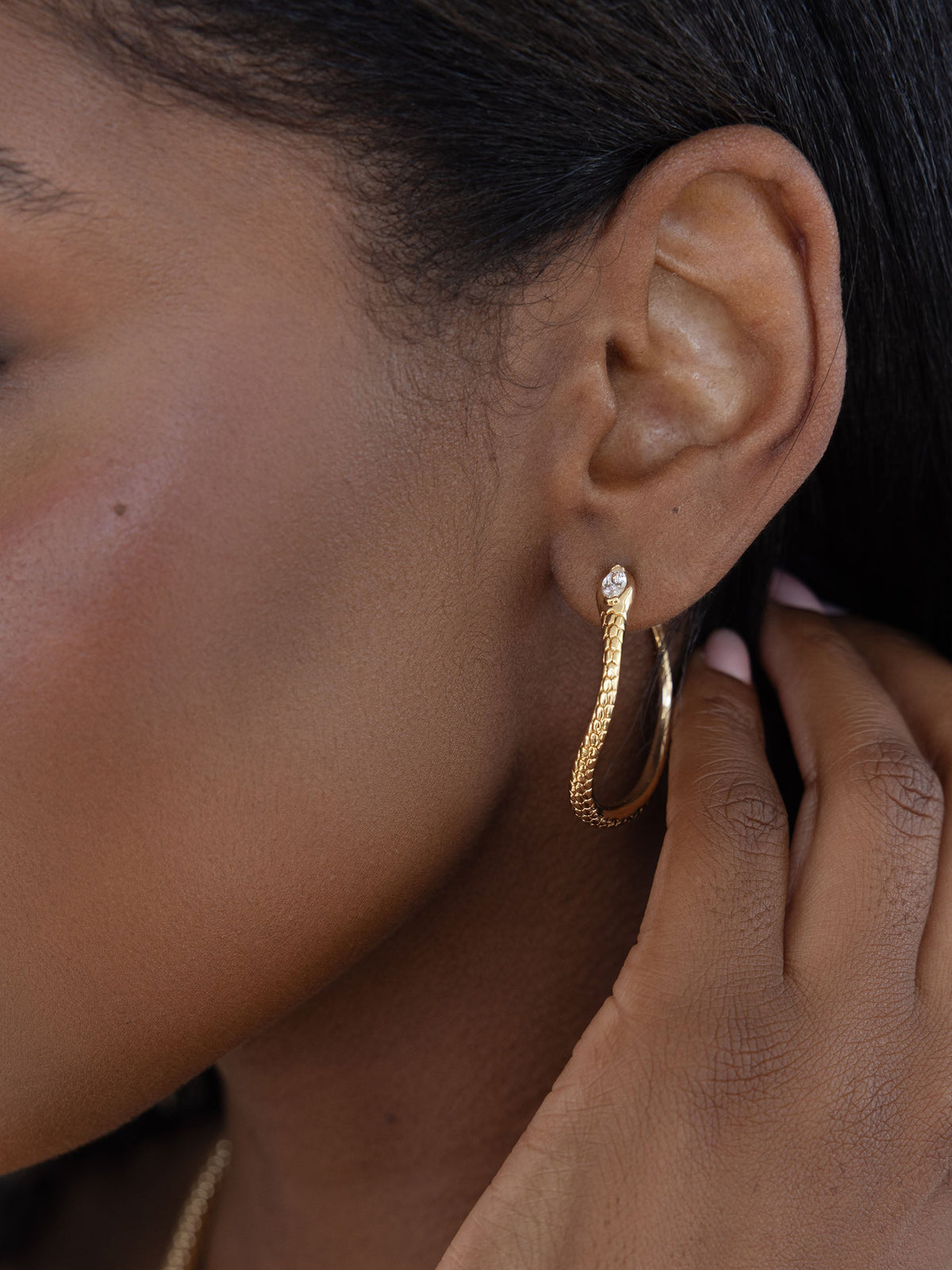 Serpentina Snake Hoops - Clear Crystal with 18k Gold Plating | Ettika
