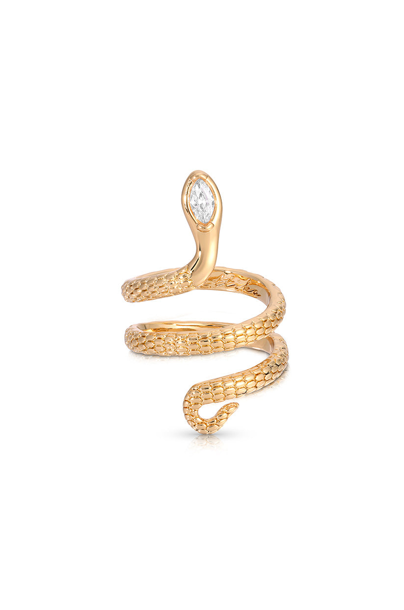 Serpentina Snake Ring - Clear Crystal with 18k Gold Plating | Ettika