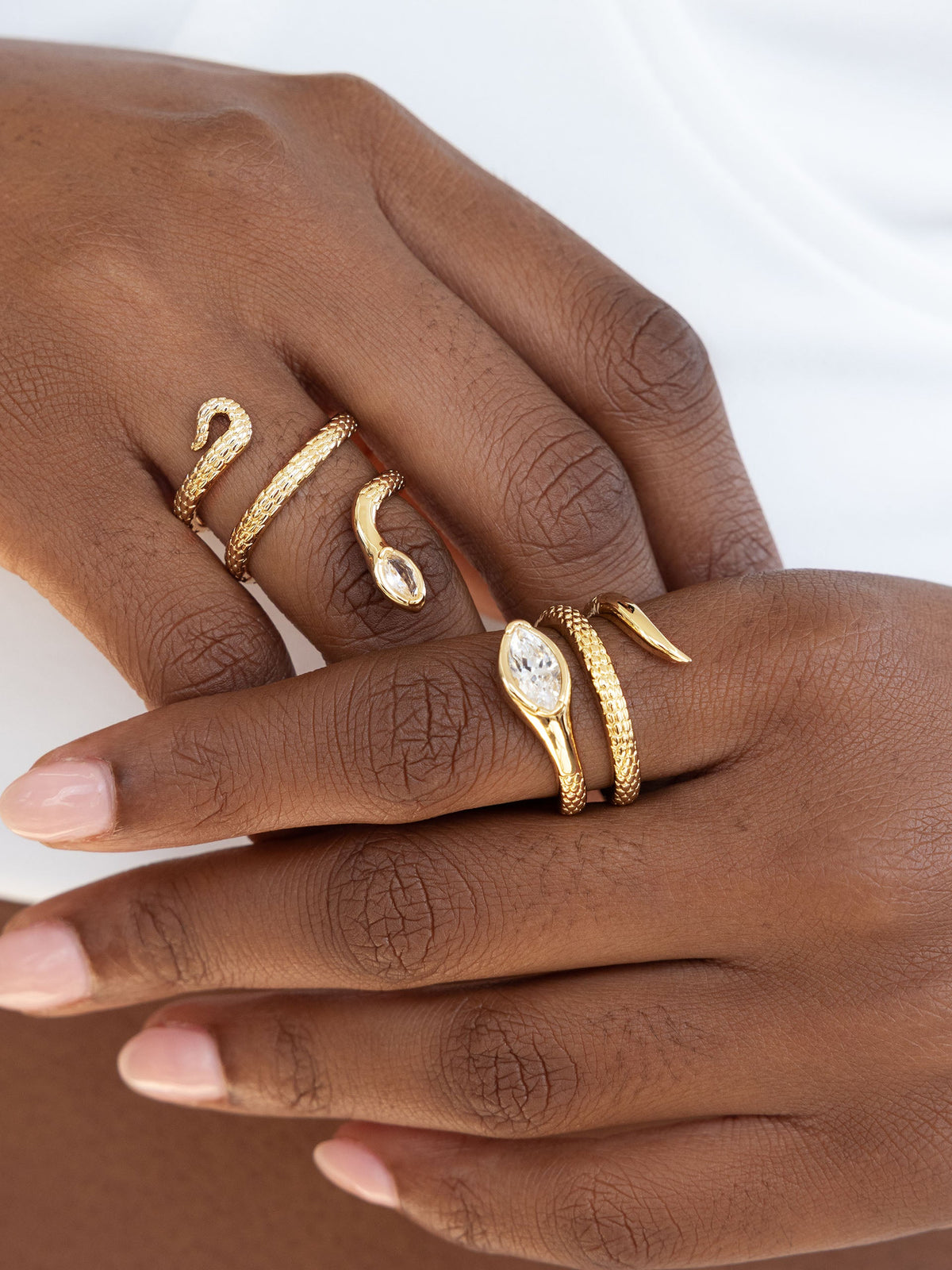 Serpentina Snake Ring - Clear Crystal with 18k Gold Plating | Ettika