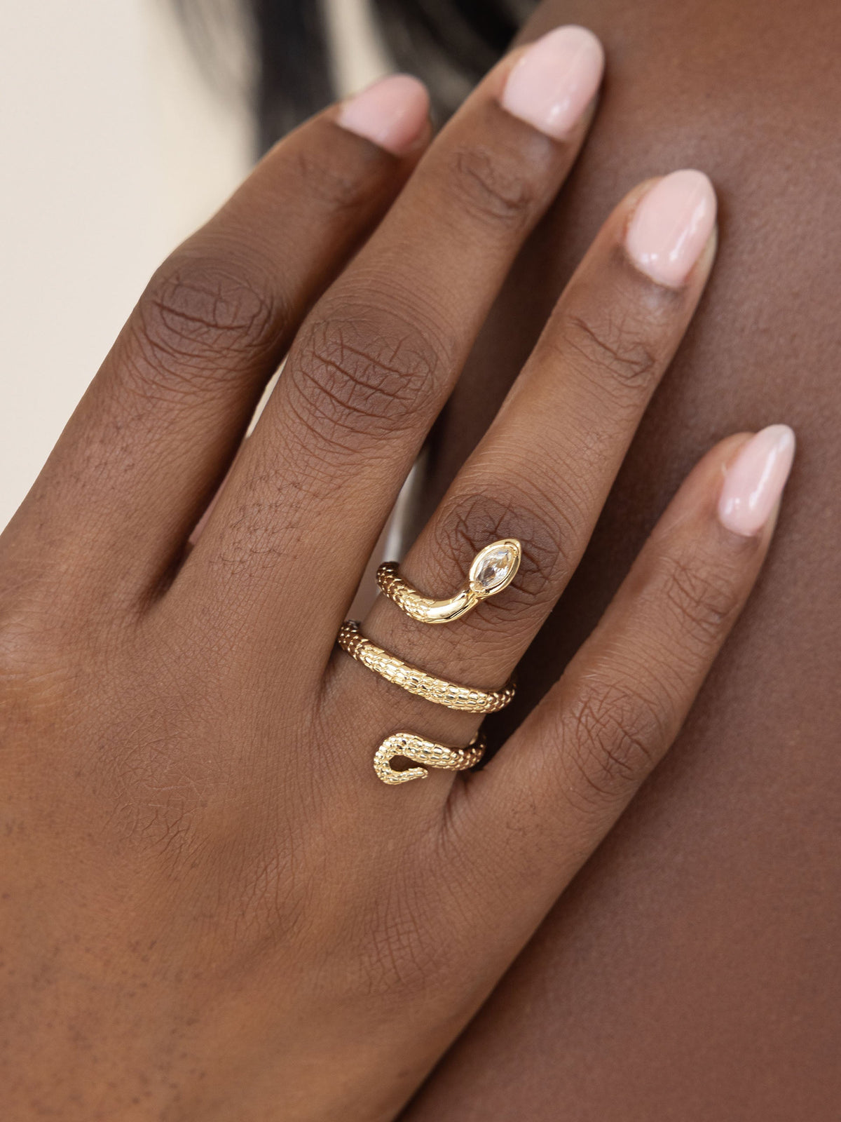Serpentina Snake Ring - Clear Crystal with 18k Gold Plating | Ettika