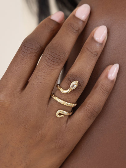 Serpentina Snake Ring - Clear Crystal with 18k Gold Plating | Ettika