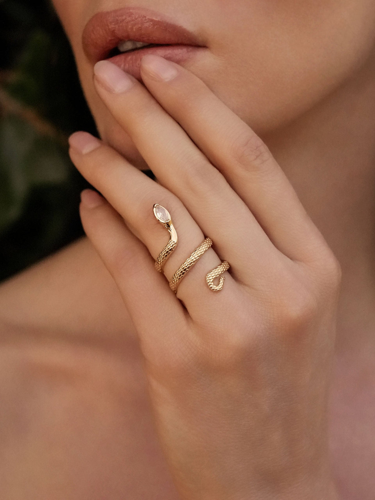 Serpentina Snake Ring - Clear Crystal with 18k Gold Plating | Ettika