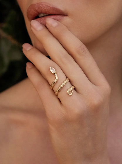 Serpentina Snake Ring - Clear Crystal with 18k Gold Plating | Ettika