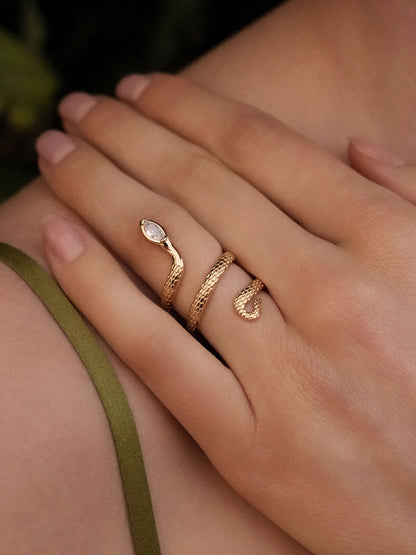 Serpentina Snake Ring - Clear Crystal with 18k Gold Plating | Ettika