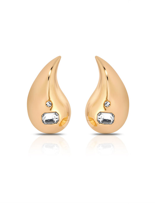 Droplet Earrings - Clear Crystal with 18k Gold Plating | Ettika