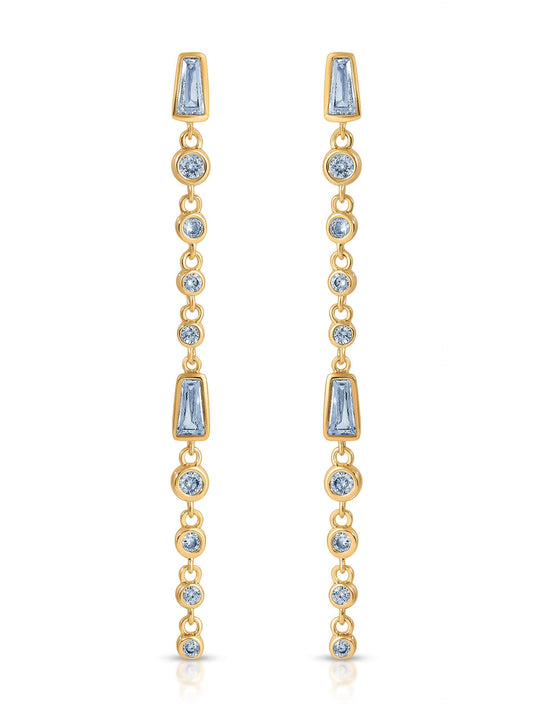 Crystal Linear Earrings - Blue Crystal with 18k Gold Plating | Ettika
