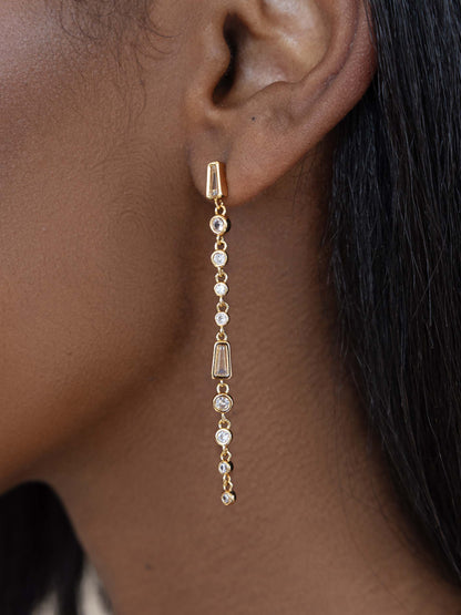Crystal Linear Earrings - Blue Crystal with 18k Gold Plating | Ettika