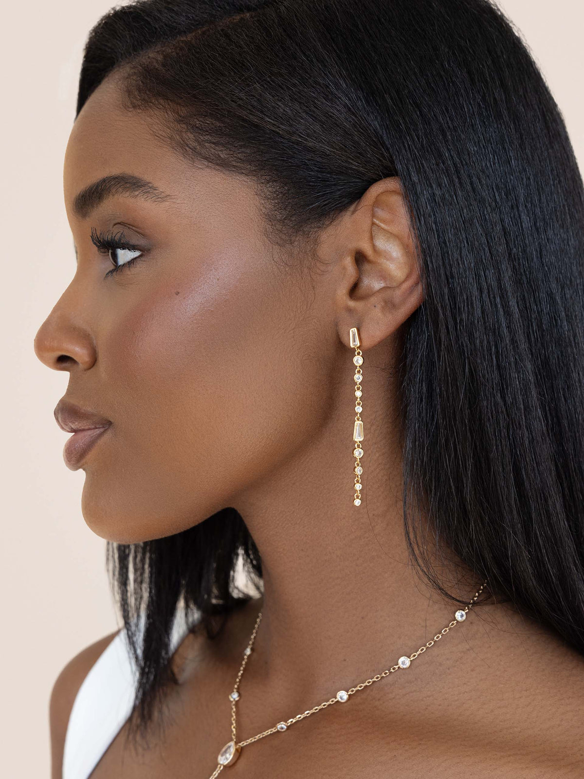 Crystal Linear Earrings - Blue Crystal with 18k Gold Plating | Ettika