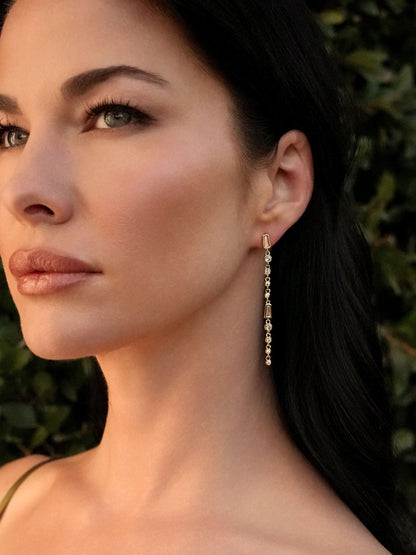 Crystal Linear Earrings - Blue Crystal with 18k Gold Plating | Ettika