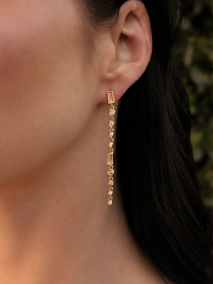 Crystal Linear Earrings - Blue Crystal with 18k Gold Plating | Ettika