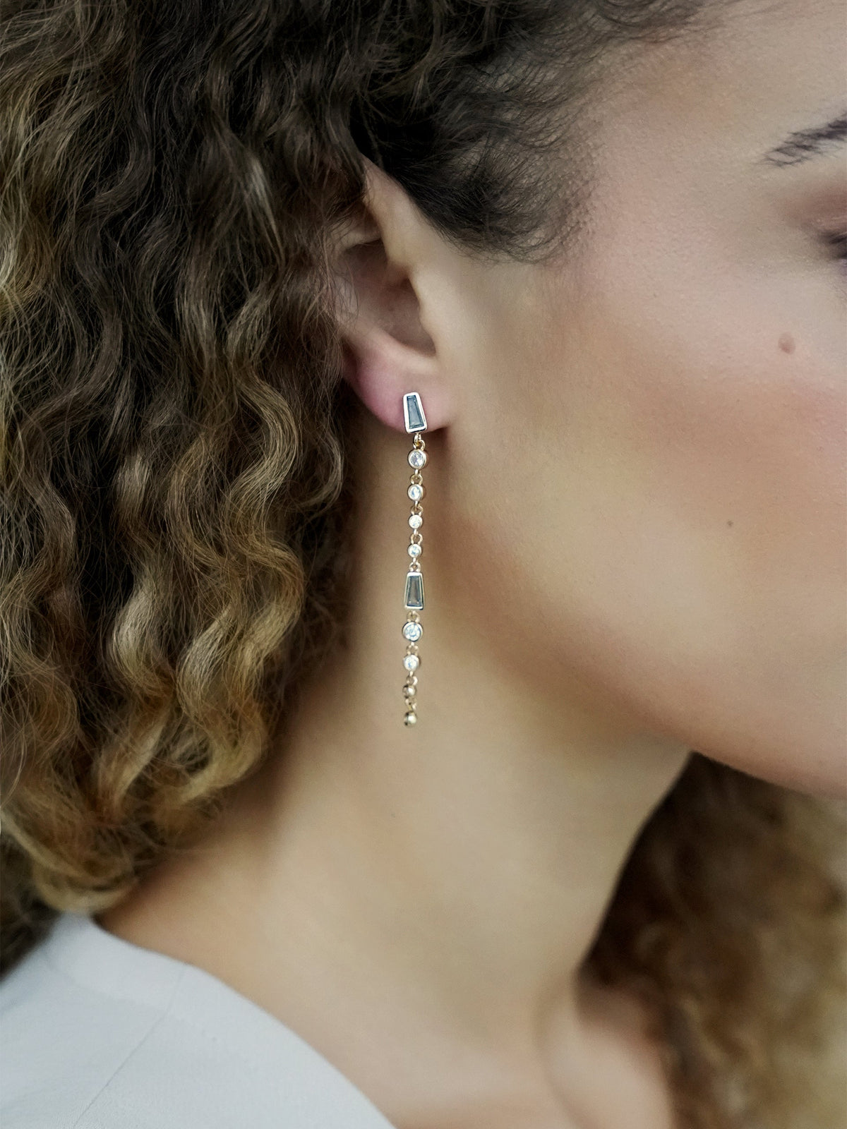 Crystal Linear Earrings - Blue Crystal with 18k Gold Plating | Ettika