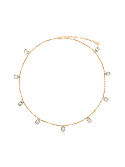 Emerald Deco Charm Necklace - Clear Crystal with 18k Gold Plating | Ettika