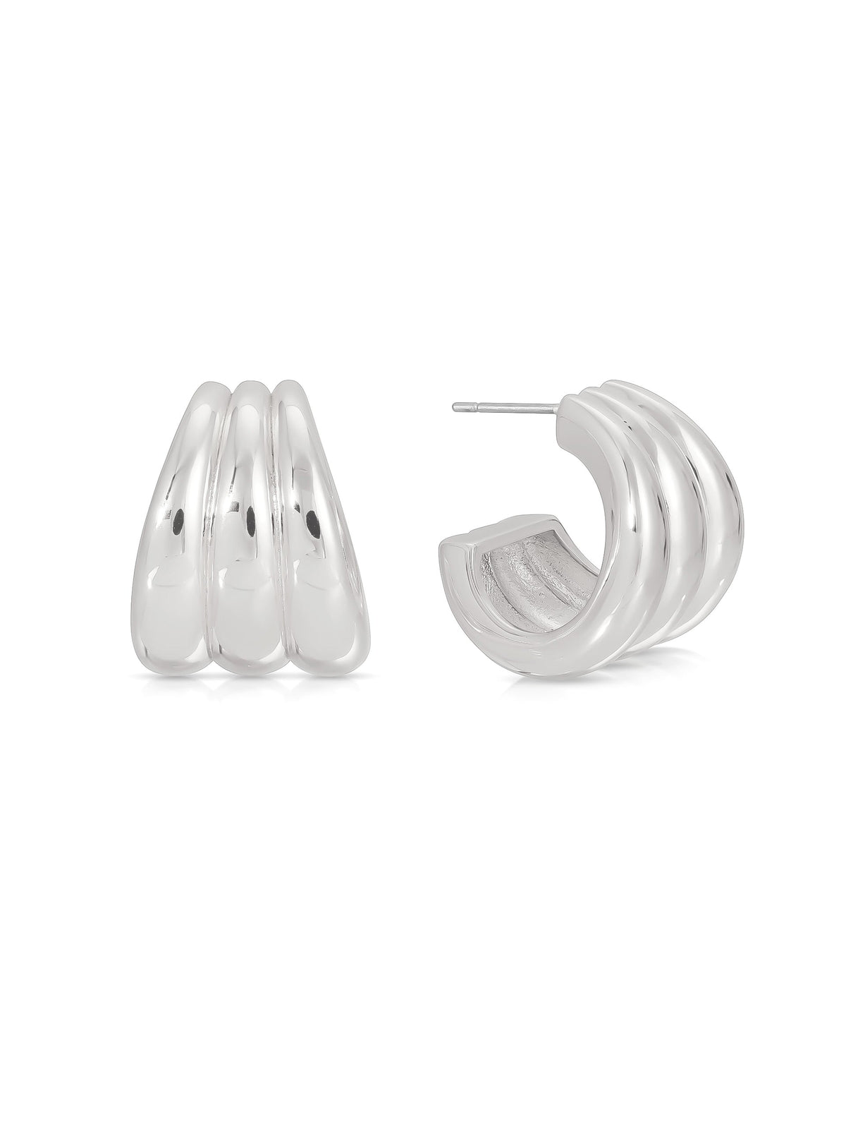 Triple Ribbed Hoops - Silver Plated | Ettika