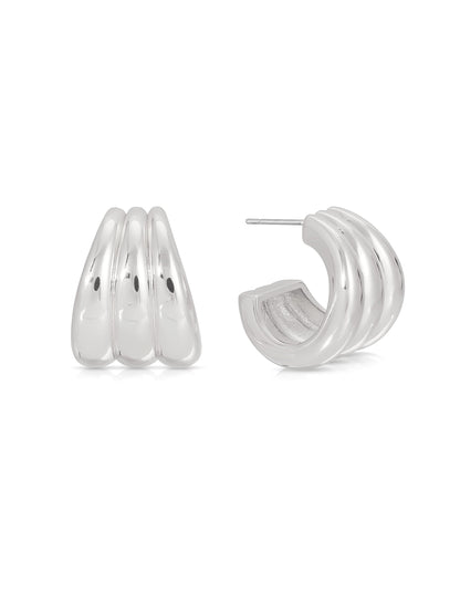 Triple Ribbed Hoops - Silver Plated | Ettika