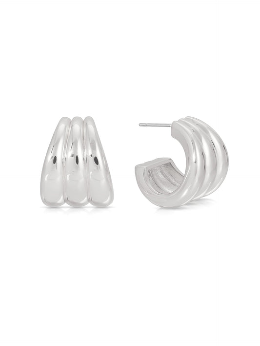 Triple Ribbed Hoops - Silver Plated | Ettika