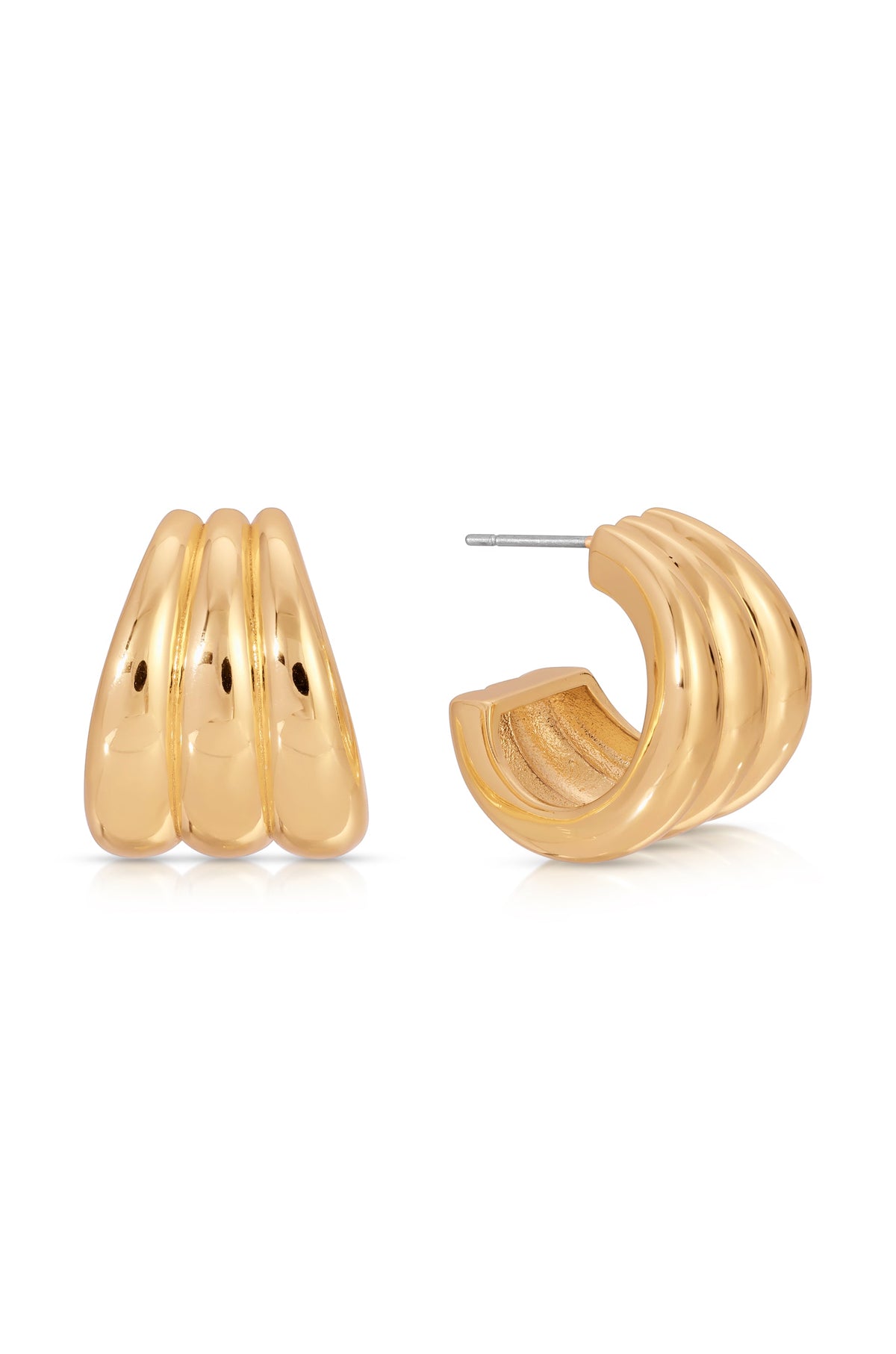 Triple Ribbed Hoops - Silver Plated | Ettika