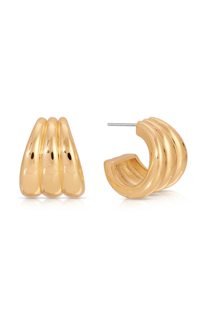 Triple Ribbed Hoops - Silver Plated | Ettika