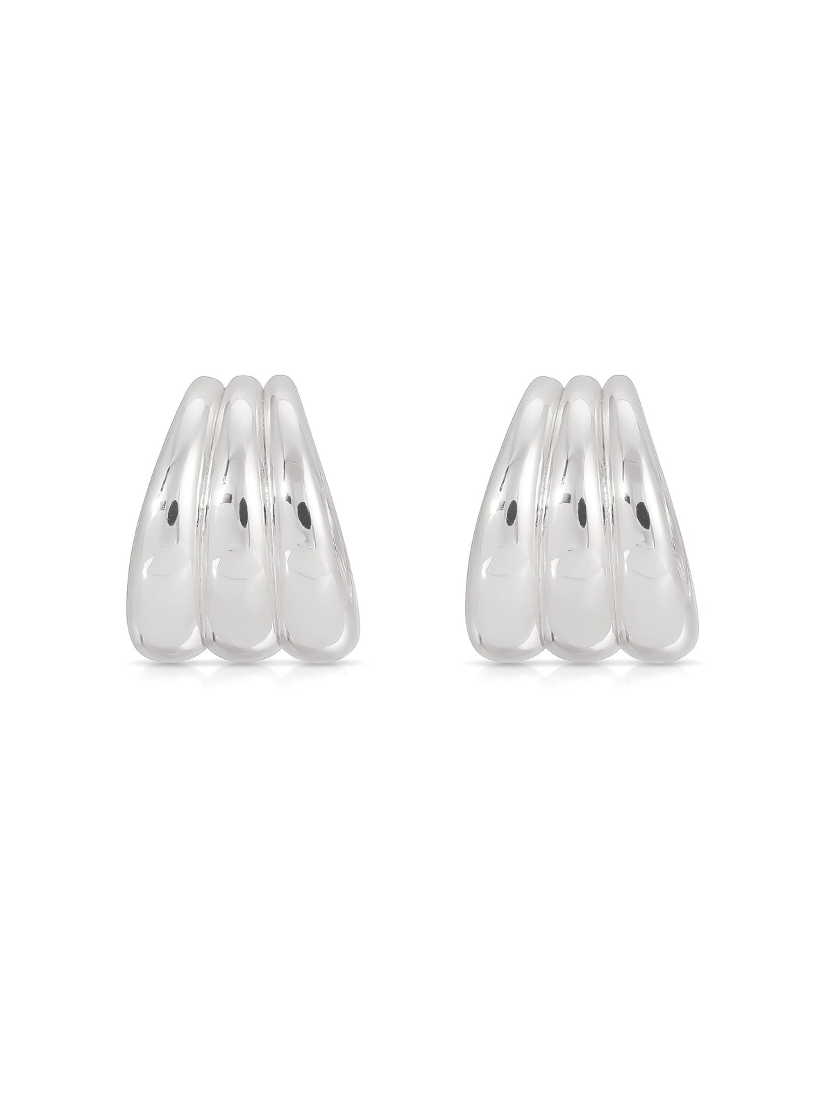 Triple Ribbed Hoops - Silver Plated | Ettika