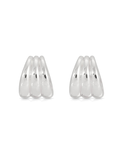 Triple Ribbed Hoops - Silver Plated | Ettika