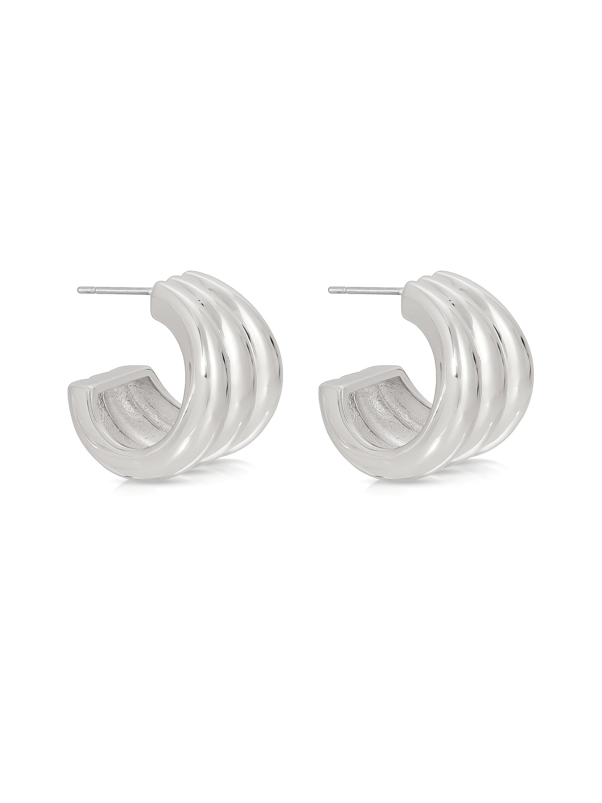 Triple Ribbed Hoops - Silver Plated | Ettika