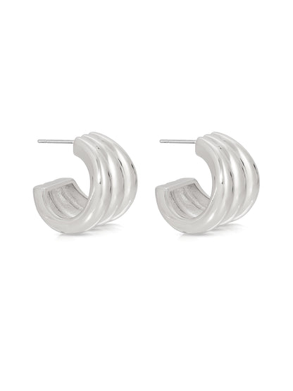 Triple Ribbed Hoops - Silver Plated | Ettika