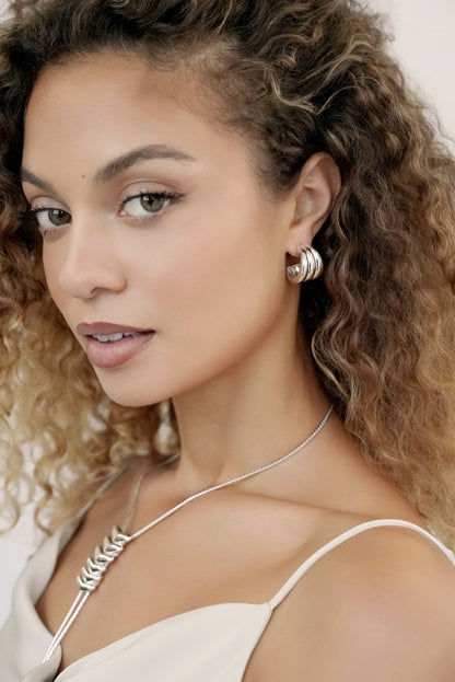 Triple Ribbed Hoops - Silver Plated | Ettika