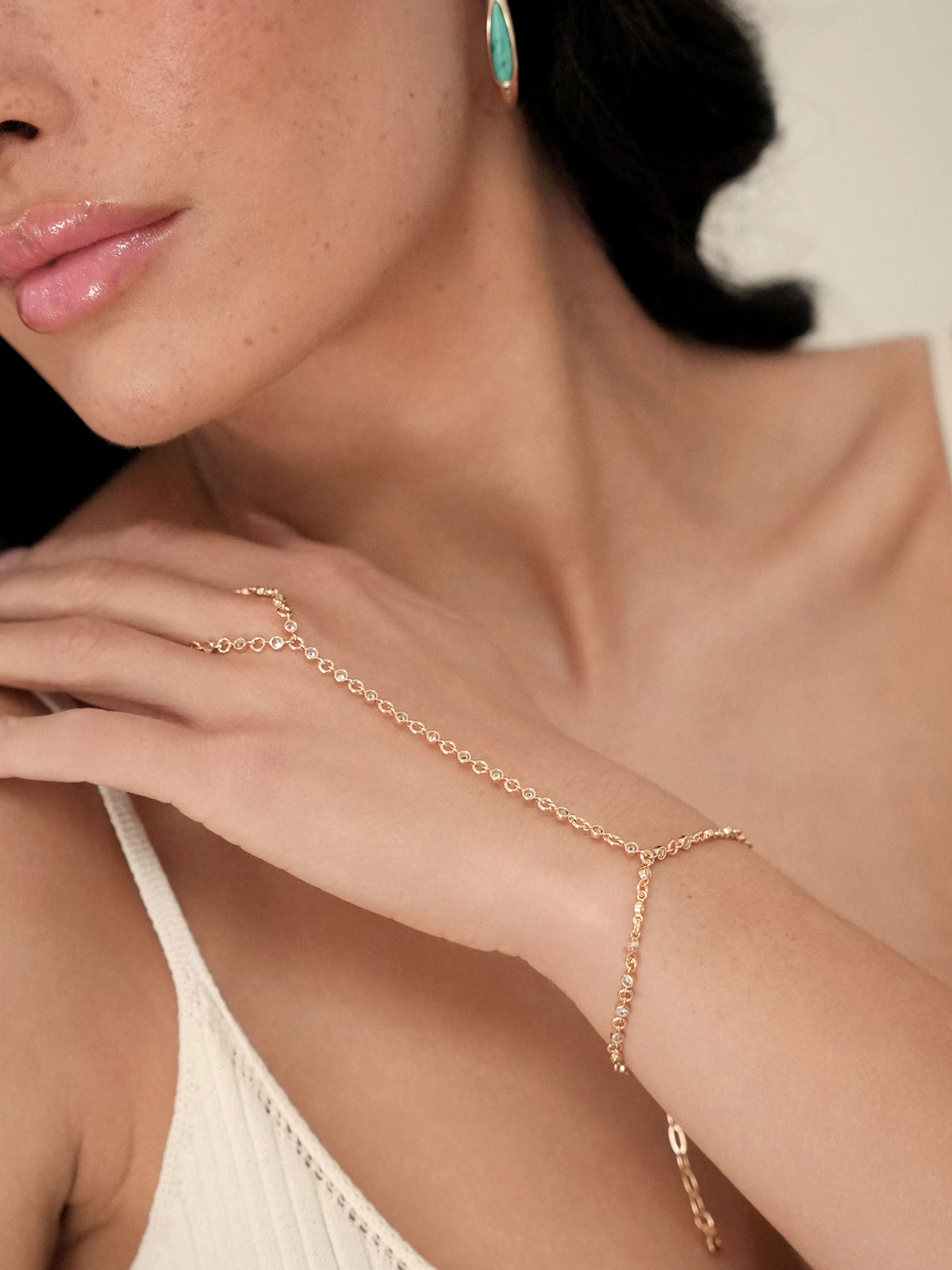 Crystal Dotted Hand Chain - Clear Crystal with 18k Gold Plating | Ettika