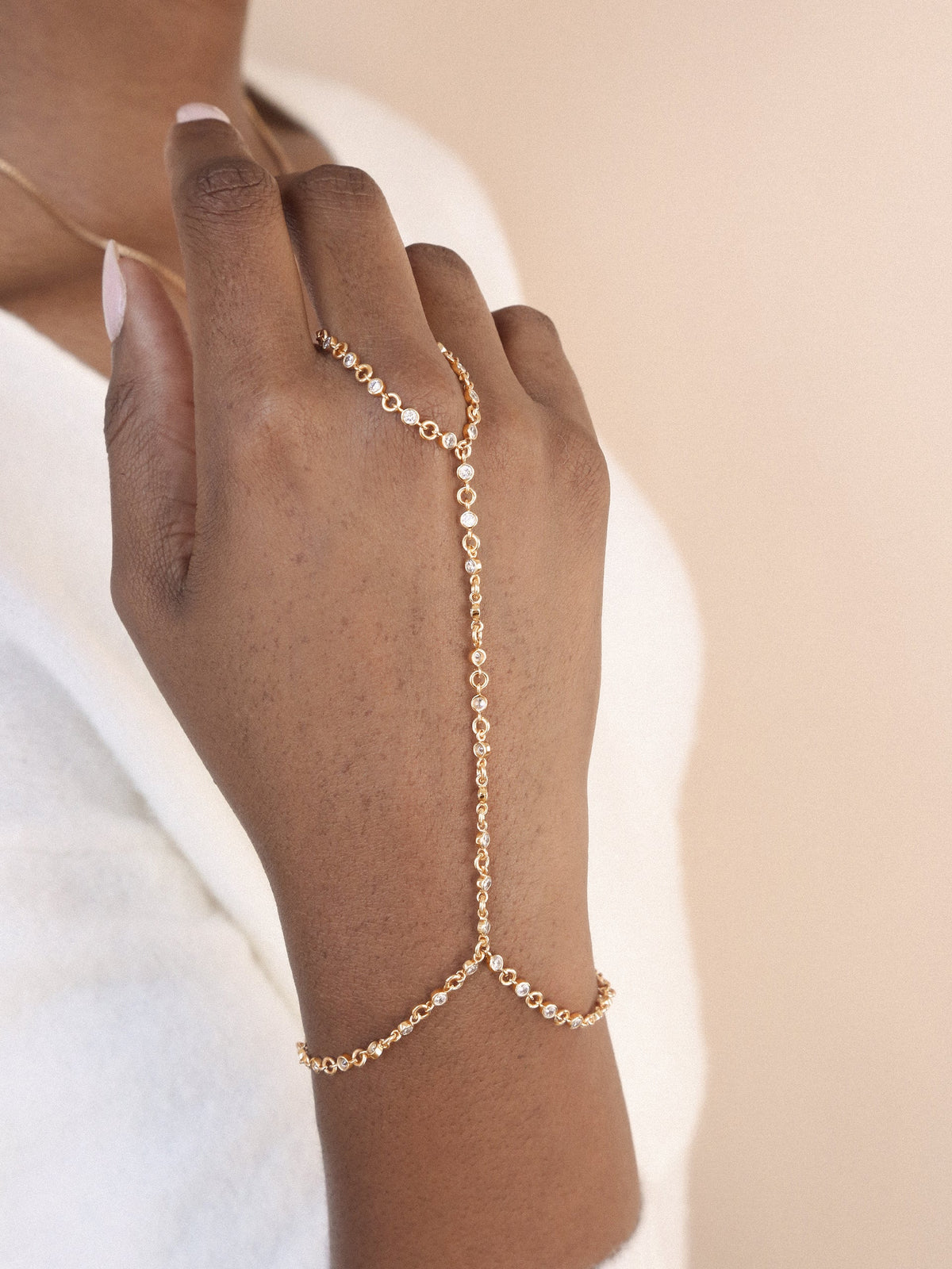Crystal Dotted Hand Chain - Clear Crystal with 18k Gold Plating | Ettika
