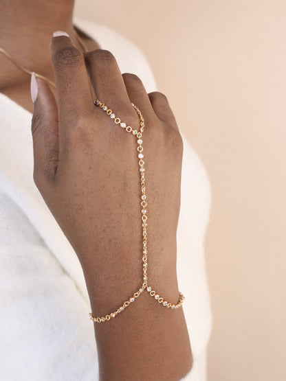 Crystal Dotted Hand Chain - Clear Crystal with 18k Gold Plating | Ettika